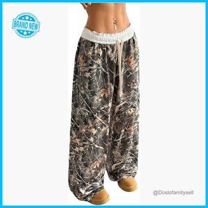 Wide Leg Sweatpants Elastic Waist Drawstring Loose Fit Y2K Trendy Camo Pants